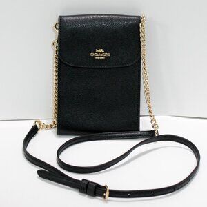 Coach Black Leather Crossbody Organizer - Gold Carriage Logo